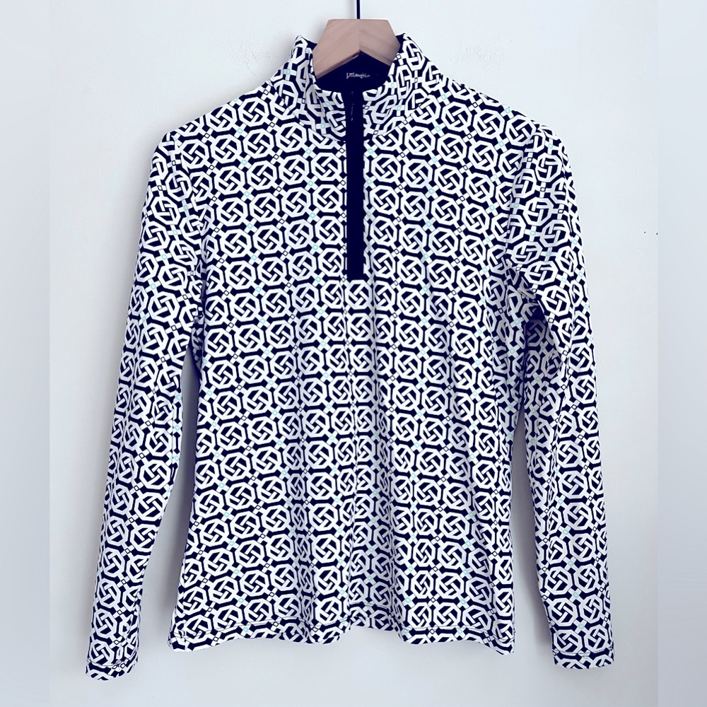 J. McLaughlin women Bedford 1/4 Zip geo print Top Catalina Cloth long sleeve L